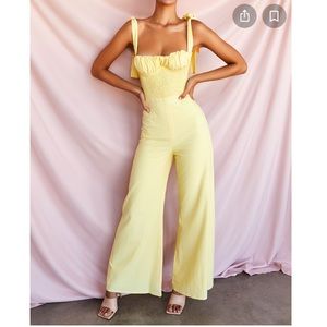 House of CB Rommi Lemon Linen Shirred Jumpsuit